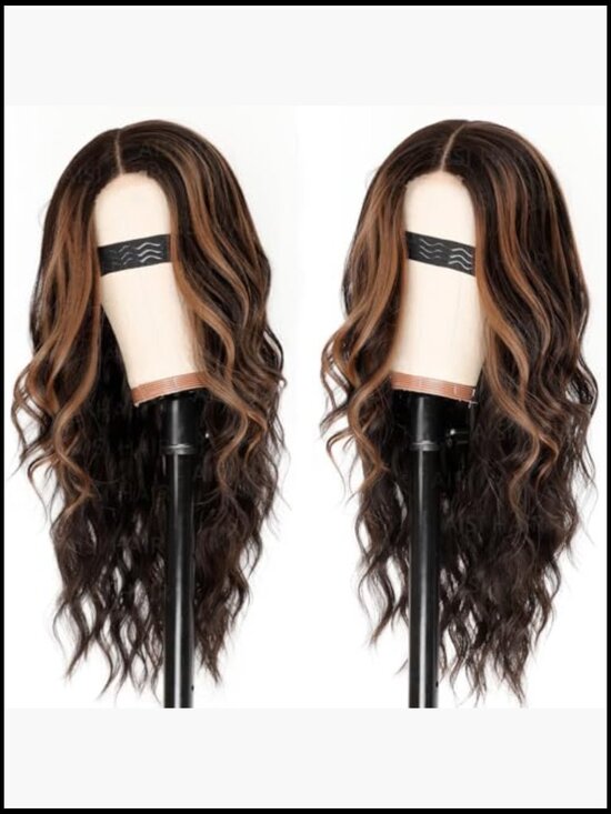 Long Wavy Wig Lace Hairline Synthetic Heat Resistant Middle Part 26 Inch